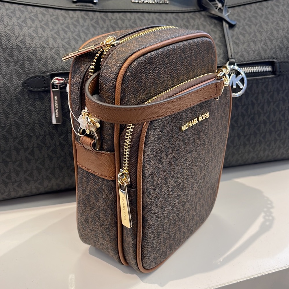 Michael Kors Brown and Tan Monogram Crossbody Bag